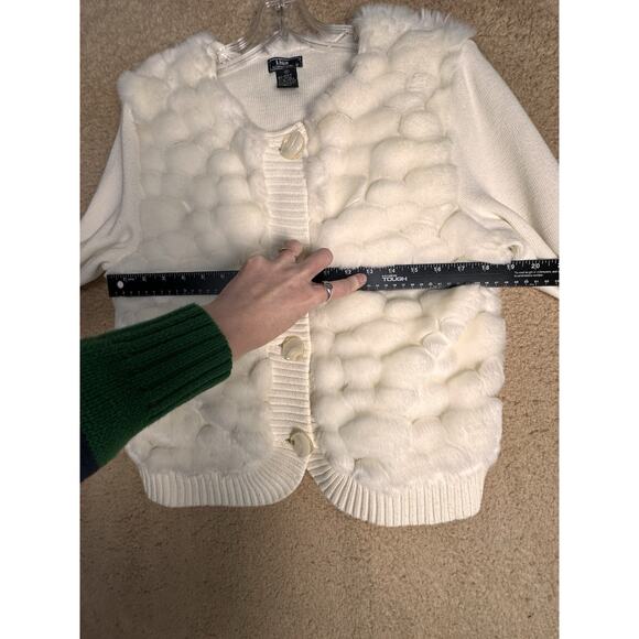 Y2K Lisa International Faux Fur Bubble Cardigan Sweater Ivory Sz S Apres Ski EC - Picture 13 of 16